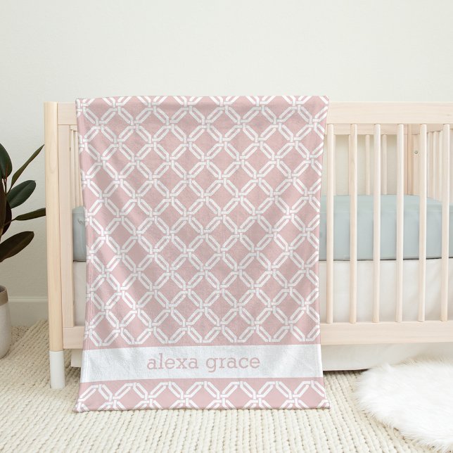 Blush Pink and White Geometric Personalised Baby Fleece Blanket (Creator Uploaded)