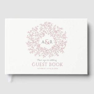 Blush pink and white leaf monogram art wedding guest book