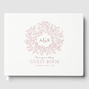 Blush pink and white leaf monogram art wedding guest book