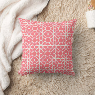 Blush Pink and White Moroccan Zellige Pattern Cushion