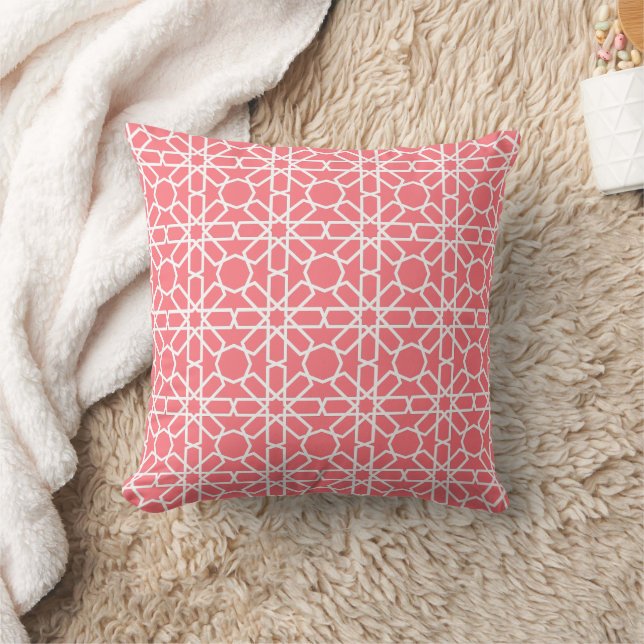 Blush Pink and White Moroccan Zellige Pattern Cushion (Blanket)