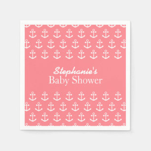 Blush Pink and White Nautical Anchor Baby Shower Napkin