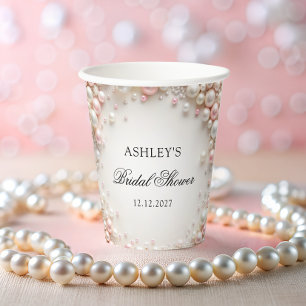Blush Pink and White Pearls Bridal Shower Paper Cups