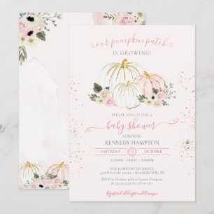 Blush Pink and White Pumpkin Autumn Baby Shower In Invitation