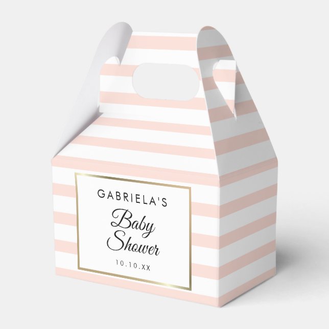 Blush Pink And White Stripe Gold Baby Shower Favour Box (Front Side)