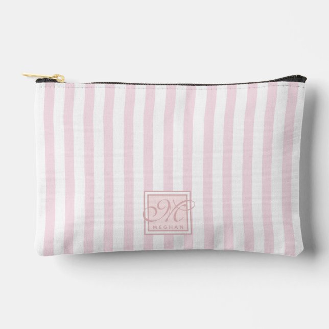 Blush Pink and White Stripes - Monogrammed Accessory Pouch (Front)