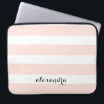Blush Pink and White Stripes | Name in Calligraphy Laptop Sleeve<br><div class="desc">This trendy case features blush pink and white stripes,  with your name in modern calligraphy.</div>