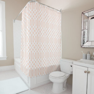 Blush Pink and White Trellis Shower Curtain