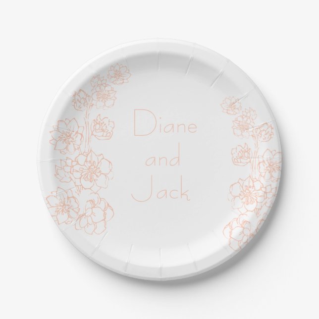 Blush Pink and White Wedding Paper Plate (Front)