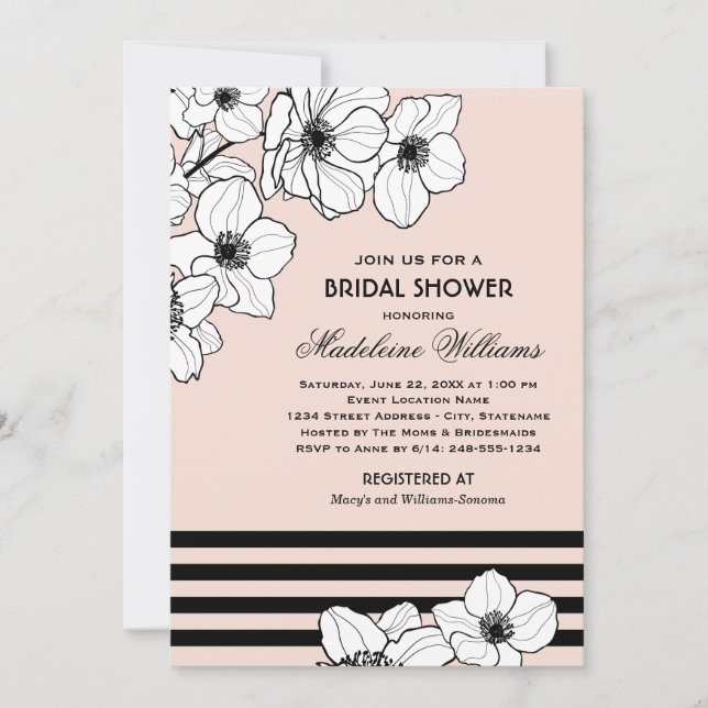 Blush Pink Anemone Floral Wedding Bridal Shower Invitation (Front)