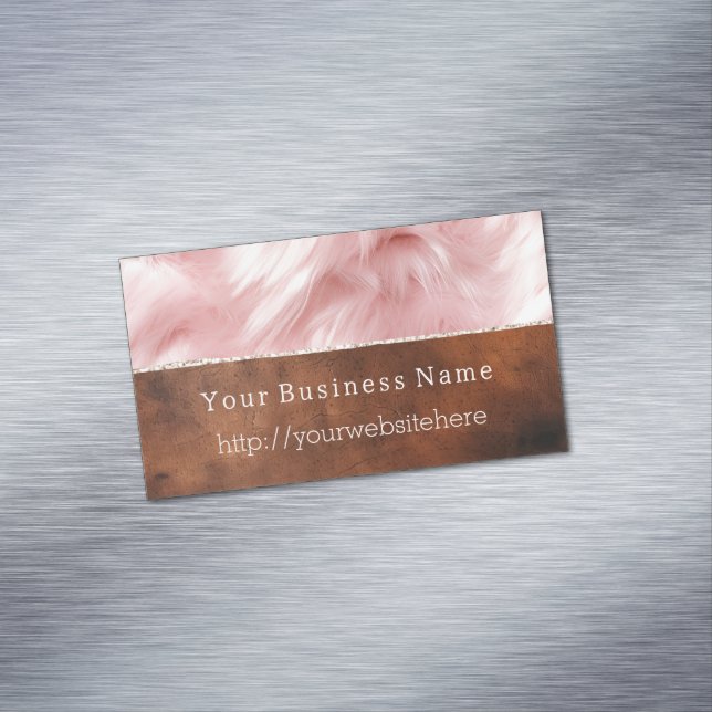 Blush Pink Animal Fur Brown Cowhide Magnetic Business Card (In Situ)