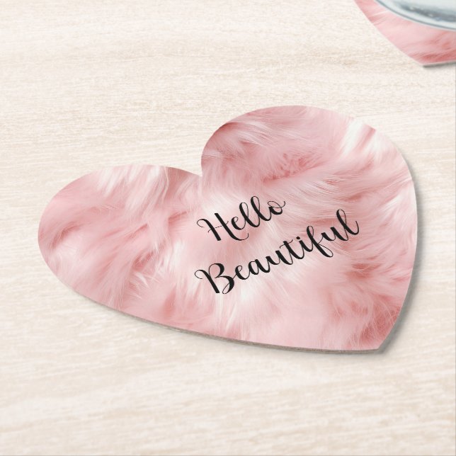 Blush Pink Animal Fur Paper Coaster (Angled)