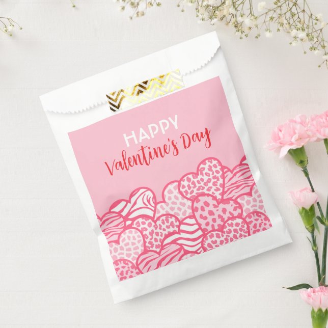 Blush Pink Animal Print Heart Valentines Day Party Favour Bags (Sealed)