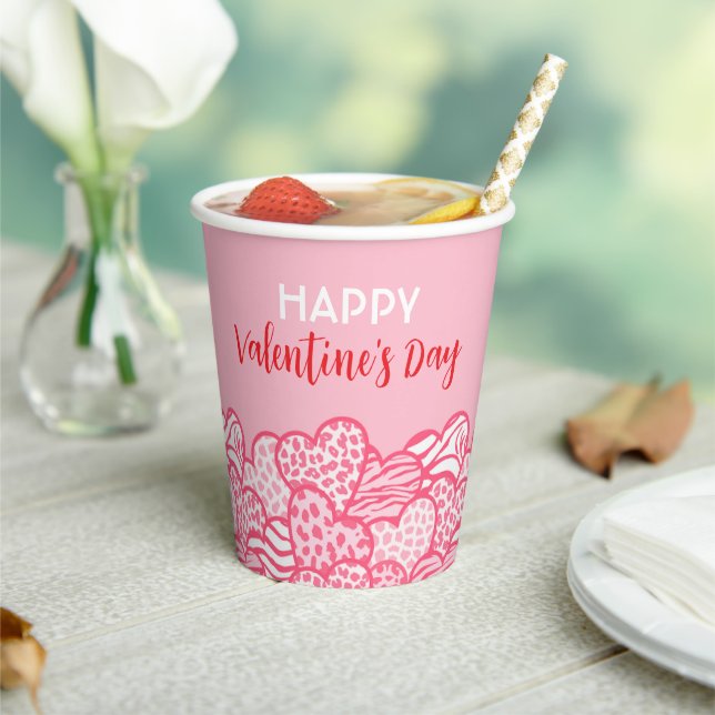Blush Pink Animal Print Heart Valentines Day Party Paper Cups (Insitu)