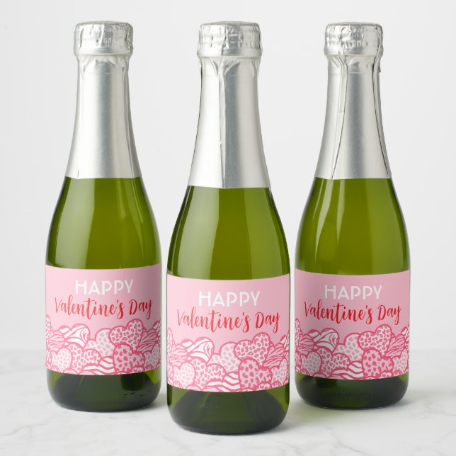 Blush Pink Animal Print Heart Valentines Day Party Sparkling Wine Label (Bottles)