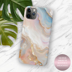 Blush Pink Aqua Blue Gold White Marble Art Pattern iPhone 16 Pro Max Case