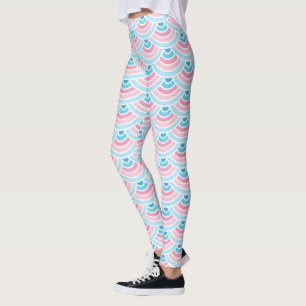Blush Pink Aqua Blue Wave Circles Art Pattern Leggings