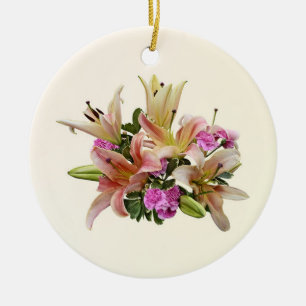 Blush Pink Asiatic Lilies and Carnations Ceramic Tree Decoration