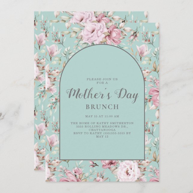 Blush Pink Baby Blue Chic Mother's Day Brunch  Invitation (Front/Back)