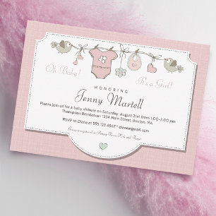 Blush Pink Baby Clothesline Baby Shower Invitation