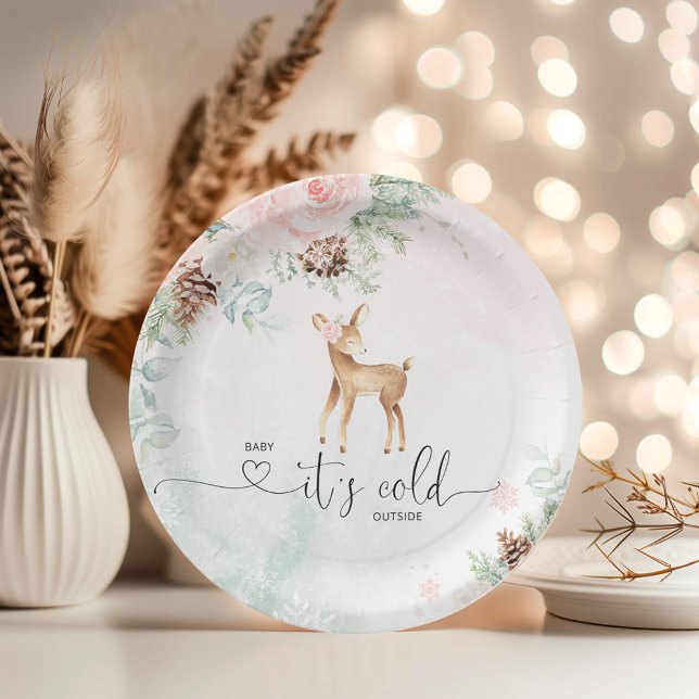 Blush pink baby deer baby its cold outside paper plate (Creator Uploaded)
