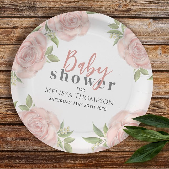 Blush Pink Baby Girl Floral Custom Shower Paper Plate (Creator Uploaded)