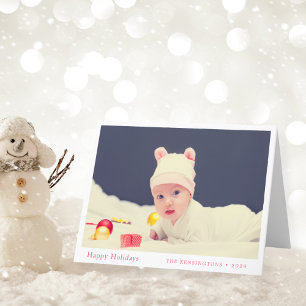 Blush Pink Baby Girl's First Christmas Card