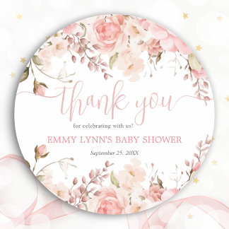 Blush Pink Baby In Bloom Baby Shower Thank You  Classic Round Sticker