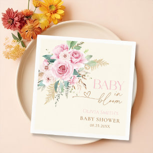 Blush Pink Baby In Bloom Boho Floral Baby Shower Napkin