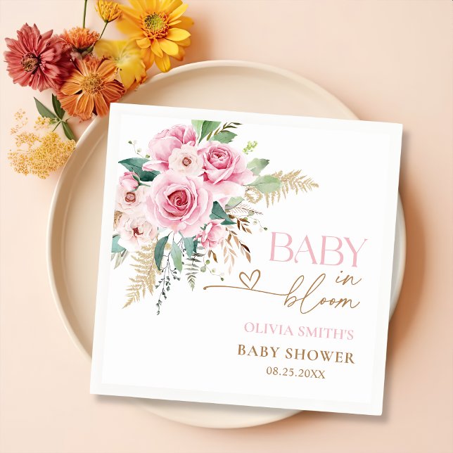 Blush Pink Baby In Bloom Floral Baby Shower Napkin (Creator Uploaded)