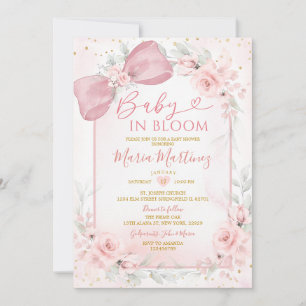 Blush Pink Baby In Bloom Flowers Girl Baby Shower Invitation