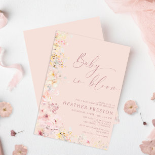 Blush Pink Baby In Bloom Wildflower QR Baby Shower Invitation