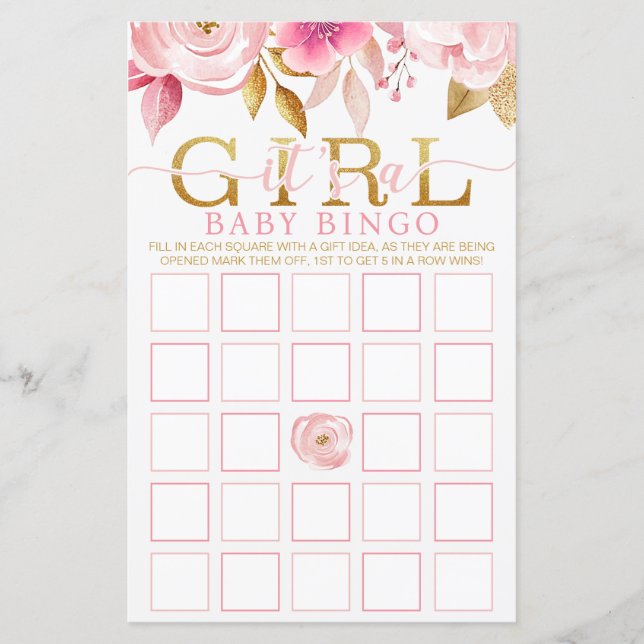 Blush Pink Baby Shower Bingo Game Card (Front)