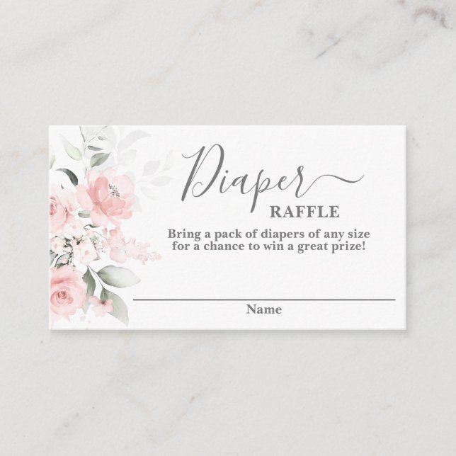 Blush Pink baby shower girl Diaper Raffle Card (Front)