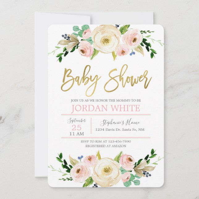 Blush pink Baby shower invitation (Front)