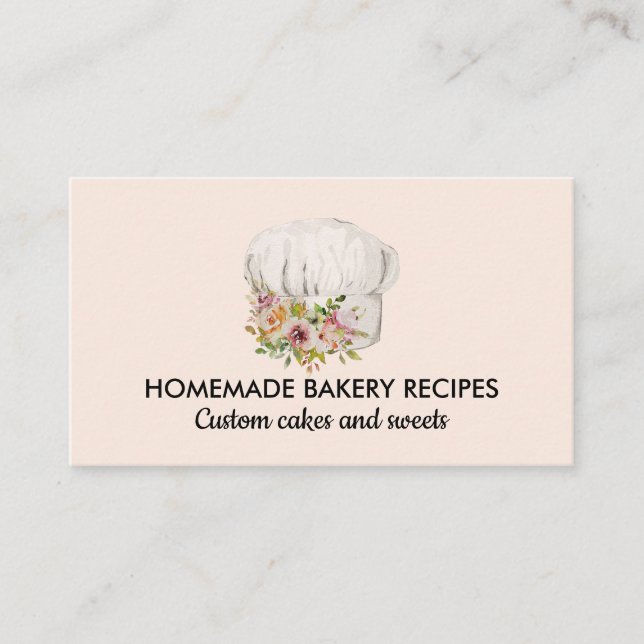 Blush Pink Bakery Chef Cap Pastry Business Card (Front)