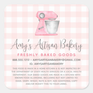 Blush Pink Bakery Kitchen Mixer Gingham Legal Copy Square Sticker