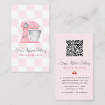 Blush Pink Bakery Mixer Chequered Pattern QR Code