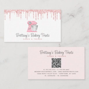 Blush Pink Bakery Mixer Glitter Drips QR Code Business Card