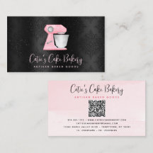 Blush Pink Bakery Mixer QR Code on Black Damask