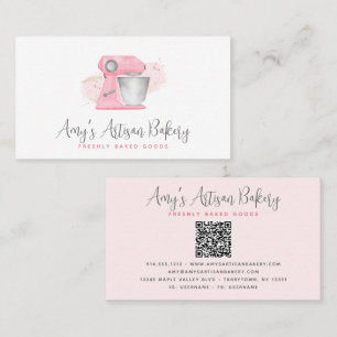 Blush Pink Bakery Mixer QR Code Pastry Chef Business Card