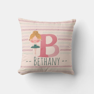 Blush Pink Ballerina Monogram B – Personalised Art Cushion