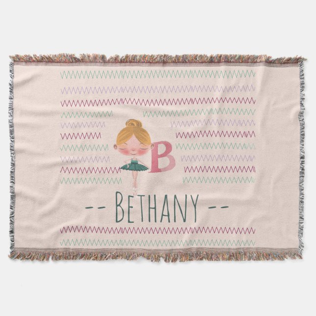Blush Pink Ballerina Monogram B – Personalised Art Throw Blanket (Front)