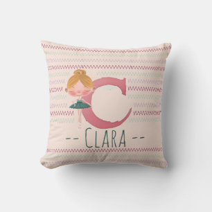 Blush Pink Ballerina Monogram C – Personalised Art Cushion