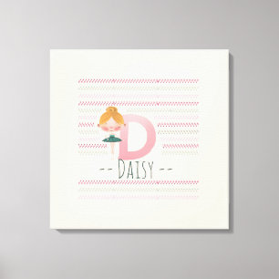 Blush Pink Ballerina Monogram D – Personalised Art Canvas Print