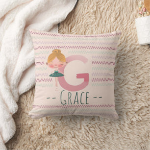 Blush Pink Ballerina Monogram G – Personalised Art Cushion