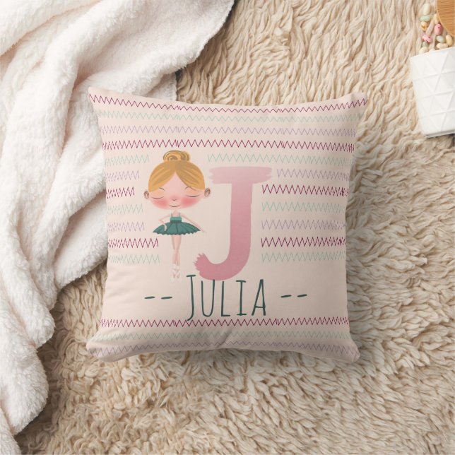 Blush Pink Ballerina Monogram J – Personalised Art Cushion (Blanket)