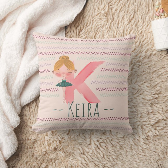 Blush Pink Ballerina Monogram K – Personalised Art Cushion (Blanket)
