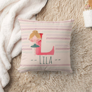 Blush Pink Ballerina Monogram L – Personalised Art Cushion