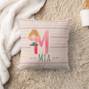 Blush Pink Ballerina Monogram M – Personalised Art Cushion